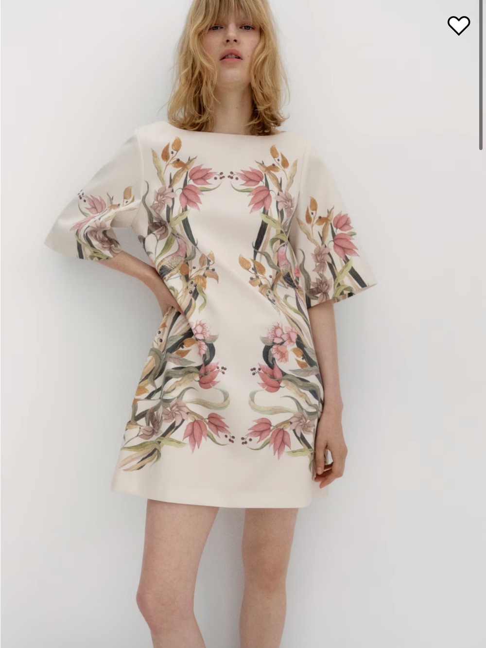 H&M Floral-Print Ivory Shift Dress with Pink Accents